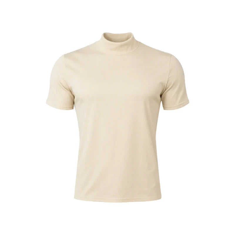 CALORA_ Slim Fit T-Shirt met Col van Ademend Stretchkatoen met Korte Mouwen