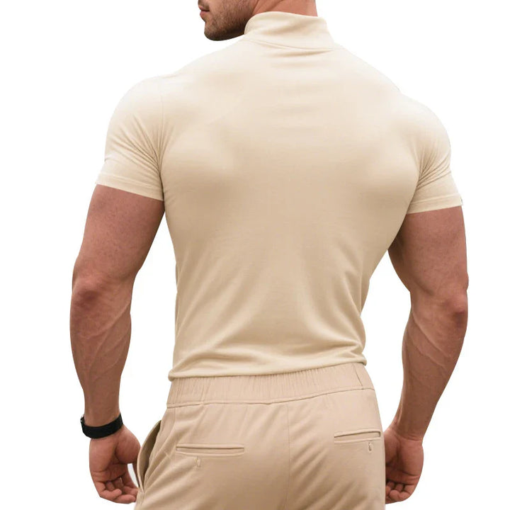 CALORA_ Slim Fit T-Shirt met Col van Ademend Stretchkatoen met Korte Mouwen