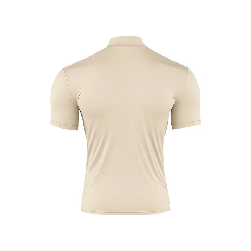 CALORA_ Slim Fit T-Shirt met Col van Ademend Stretchkatoen met Korte Mouwen