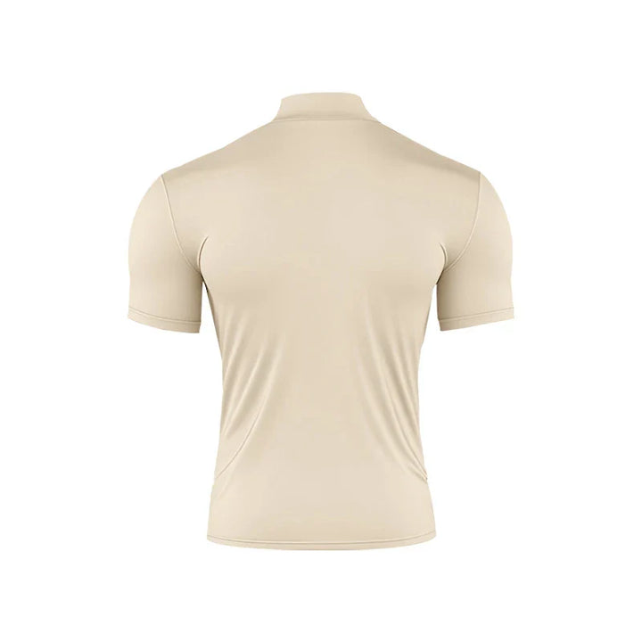 CALORA_ Slim Fit T-Shirt met Col van Ademend Stretchkatoen met Korte Mouwen