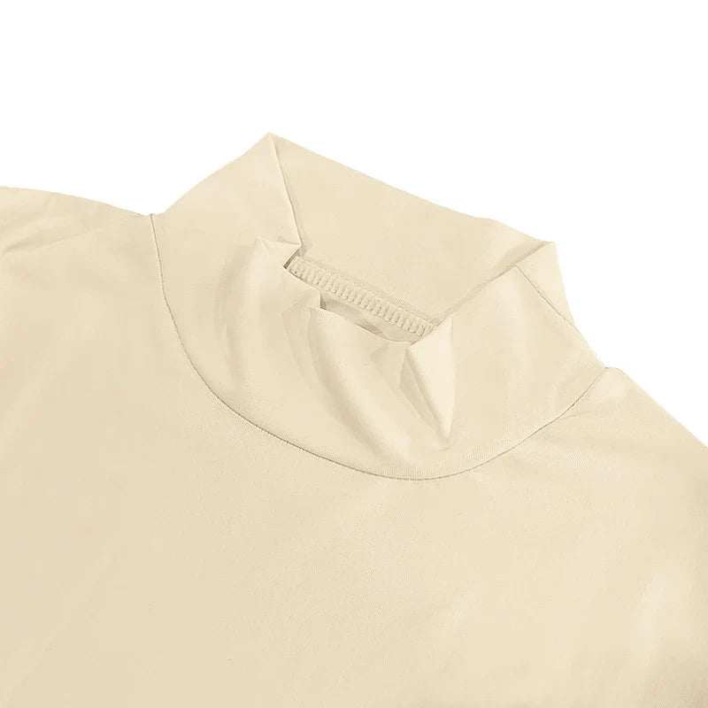 CALORA_ Slim Fit T-Shirt met Col van Ademend Stretchkatoen met Korte Mouwen