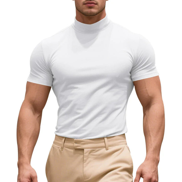 CALORA_ Slim Fit T-Shirt met Col van Ademend Stretchkatoen met Korte Mouwen