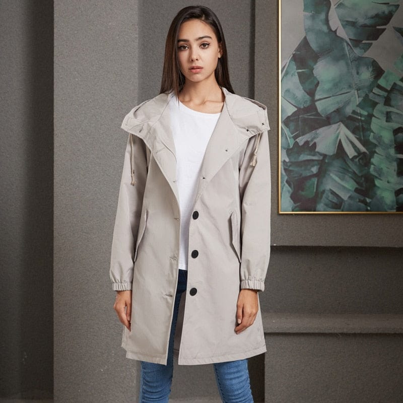 CALORA_ Stella | Waterdichte Lange Trenchcoat met Capuchon
