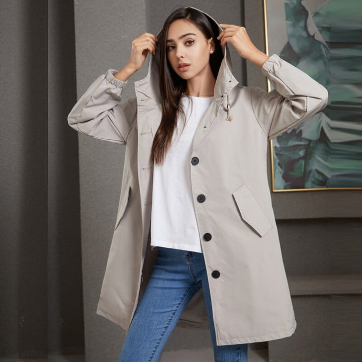 CALORA_ Stella | Waterdichte Lange Trenchcoat met Capuchon