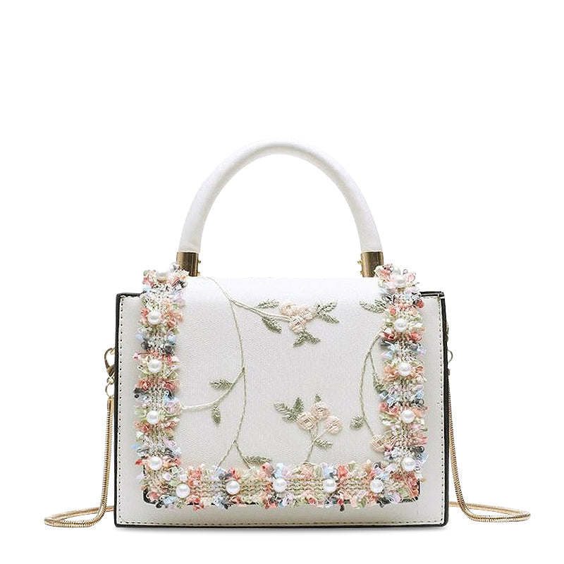 CALORA_ Stijlvolle Bloemen Handtas van Vegan Leren met Goudkleurige Details