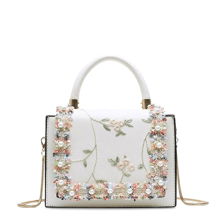 CALORA_ Stijlvolle Bloemen Handtas van Vegan Leren met Goudkleurige Details