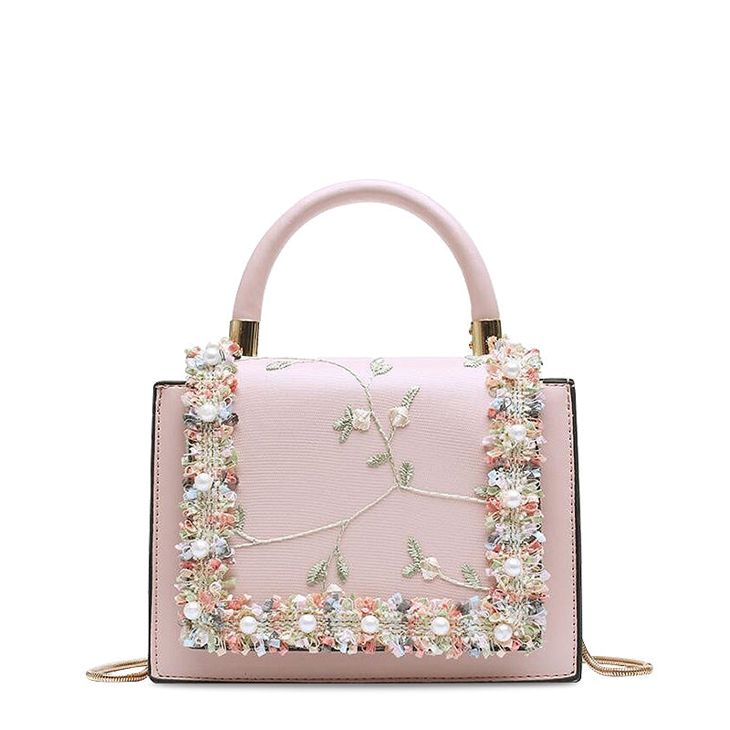 CALORA_ Stijlvolle Bloemen Handtas van Vegan Leren met Goudkleurige Details