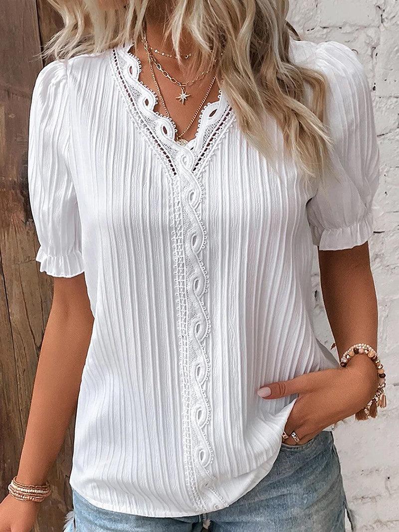 CALORA_ Stijlvolle Dames V-Hals T-Shirt van Zacht en Lichtgewicht Stof