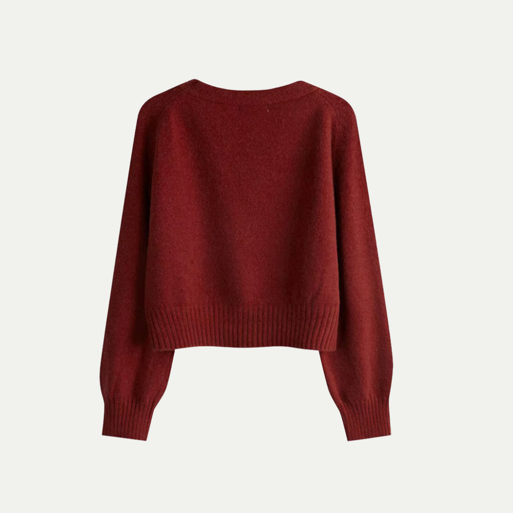CALORA_ Stijlvolle V-hals Cardigan met Scheve Knopen van Merinowol