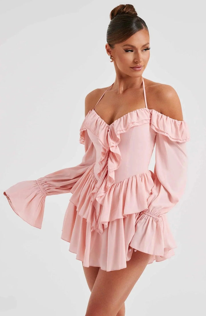 CALORA_ Stijlvolle en Comfortabele Mini Jurk met Ruches