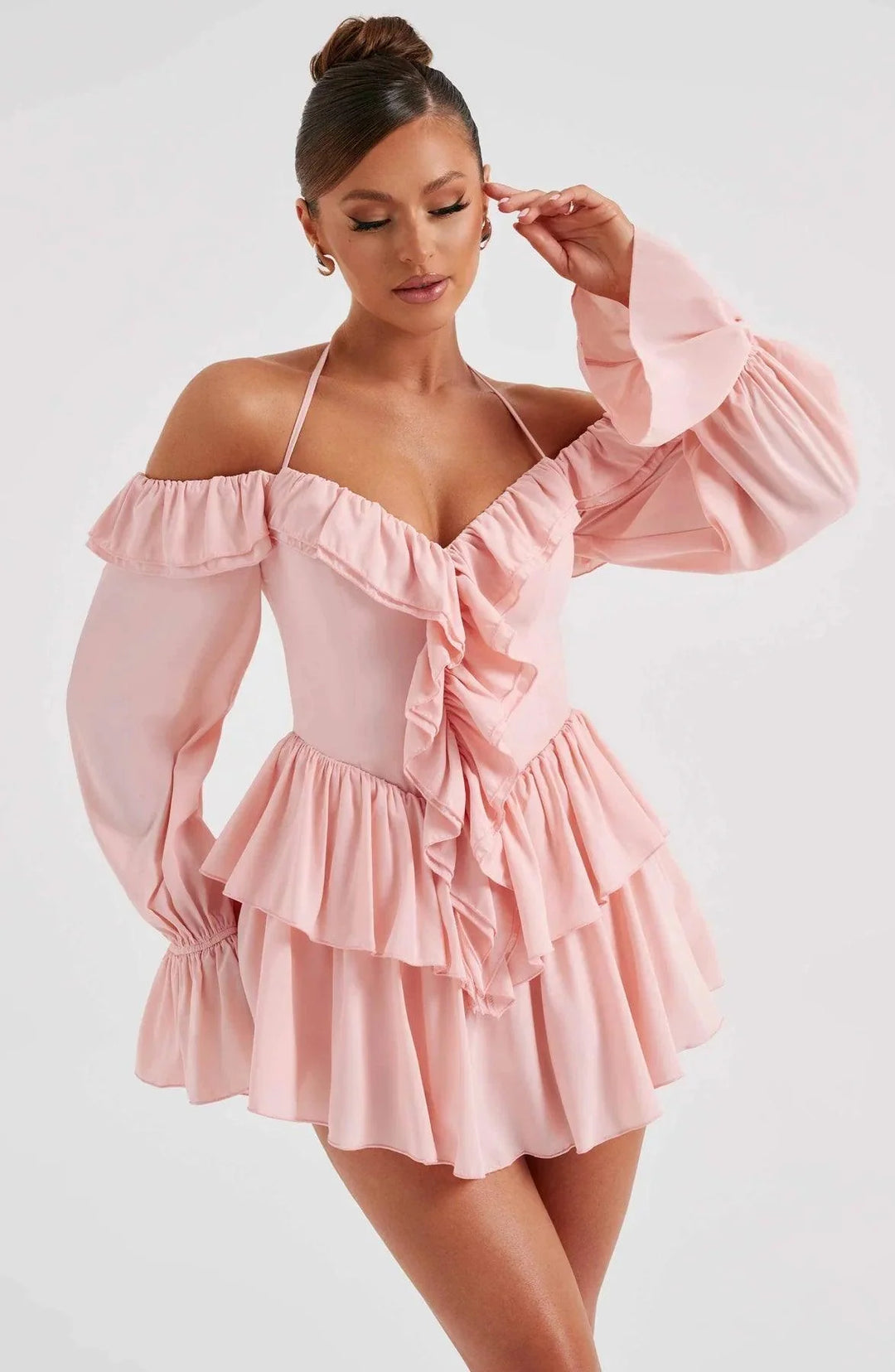 CALORA_ Stijlvolle en Comfortabele Mini Jurk met Ruches