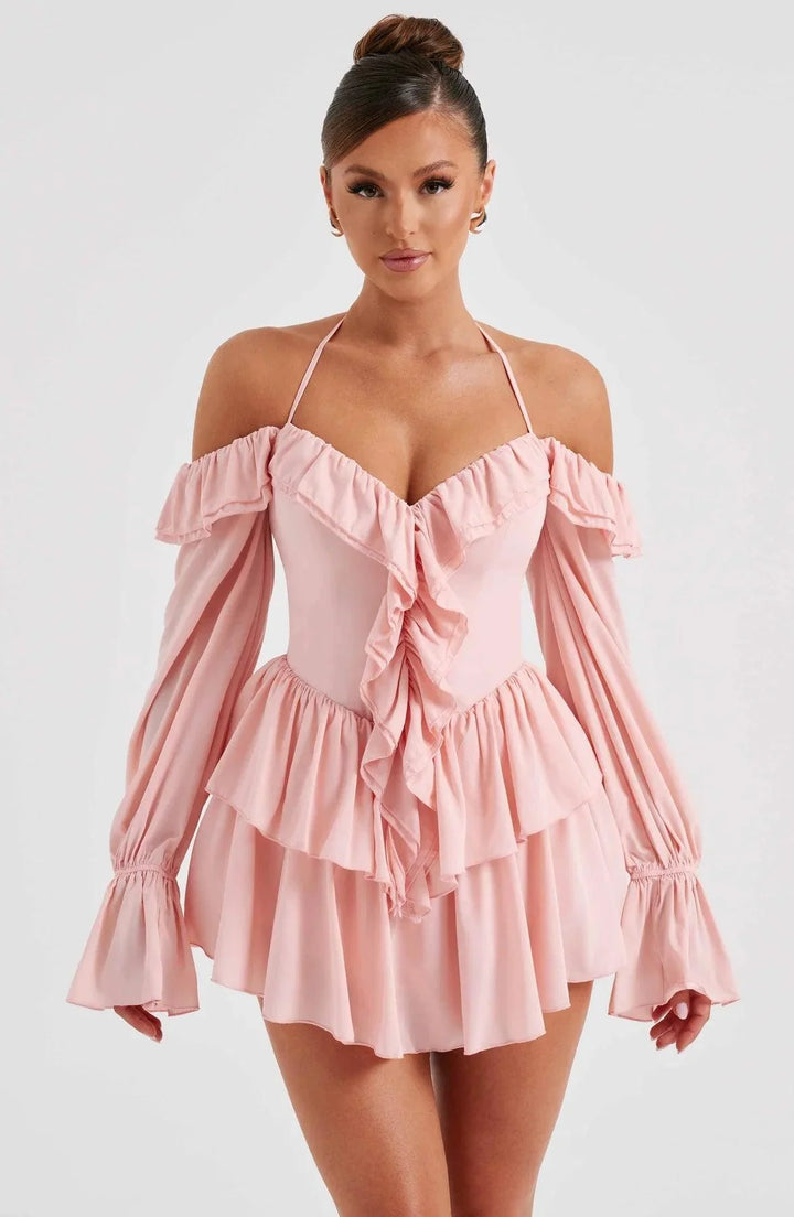 CALORA_ Stijlvolle en Comfortabele Mini Jurk met Ruches