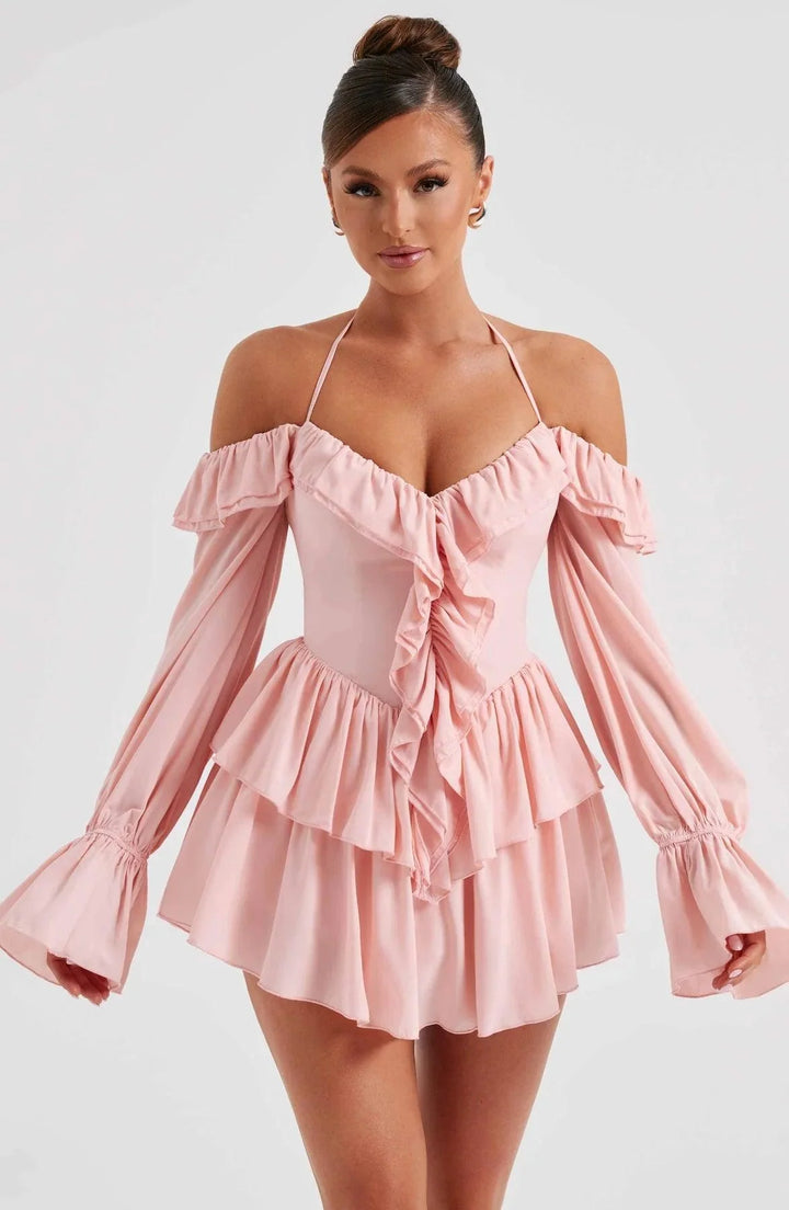CALORA_ Stijlvolle en Comfortabele Mini Jurk met Ruches
