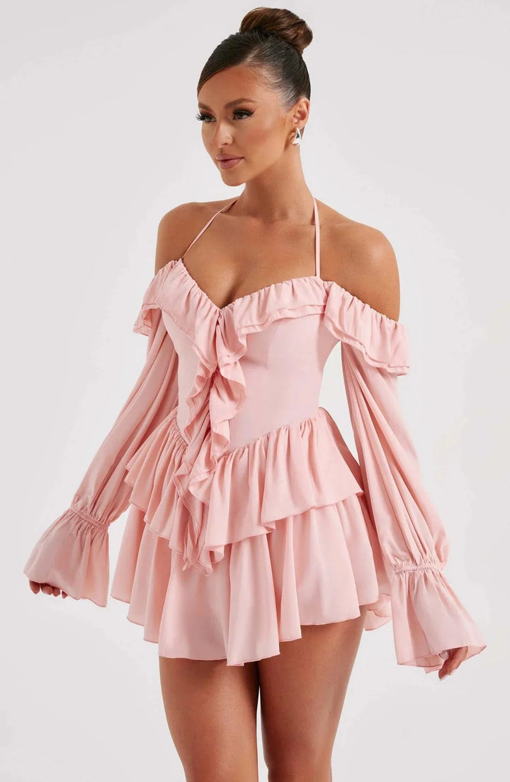 CALORA_ Stijlvolle en Comfortabele Mini Jurk met Ruches