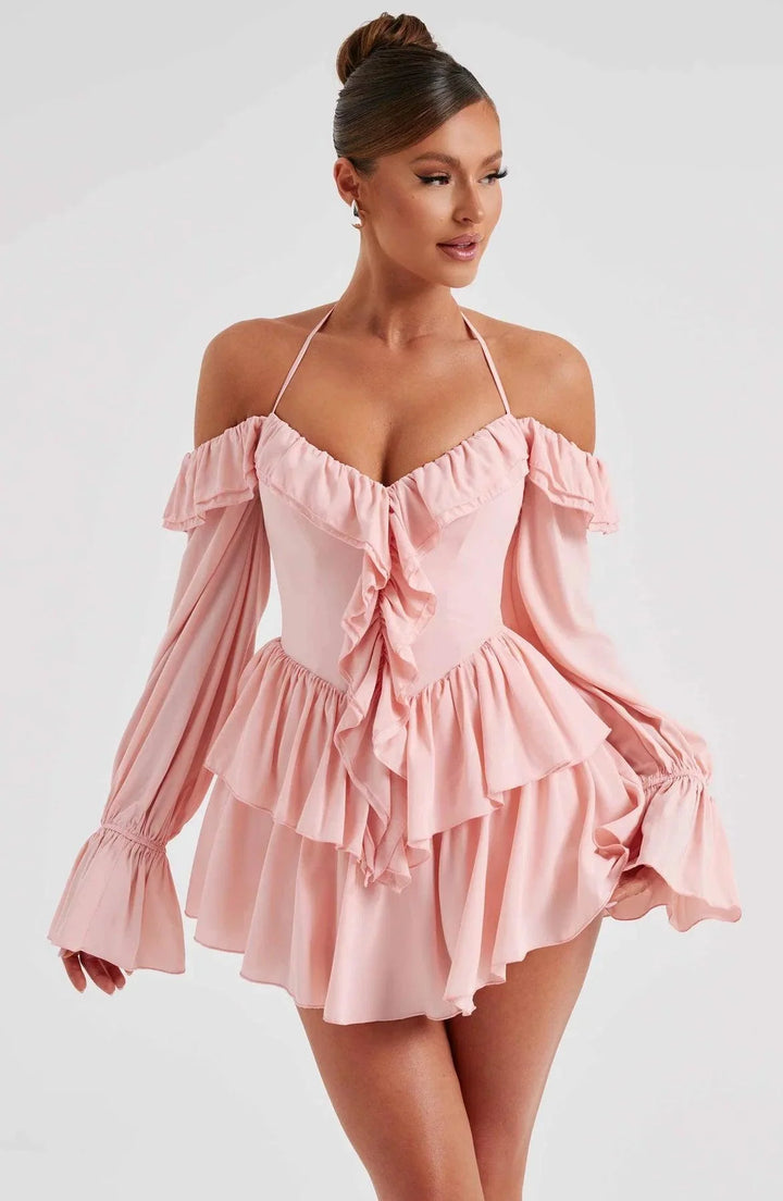 CALORA_ Stijlvolle en Comfortabele Mini Jurk met Ruches