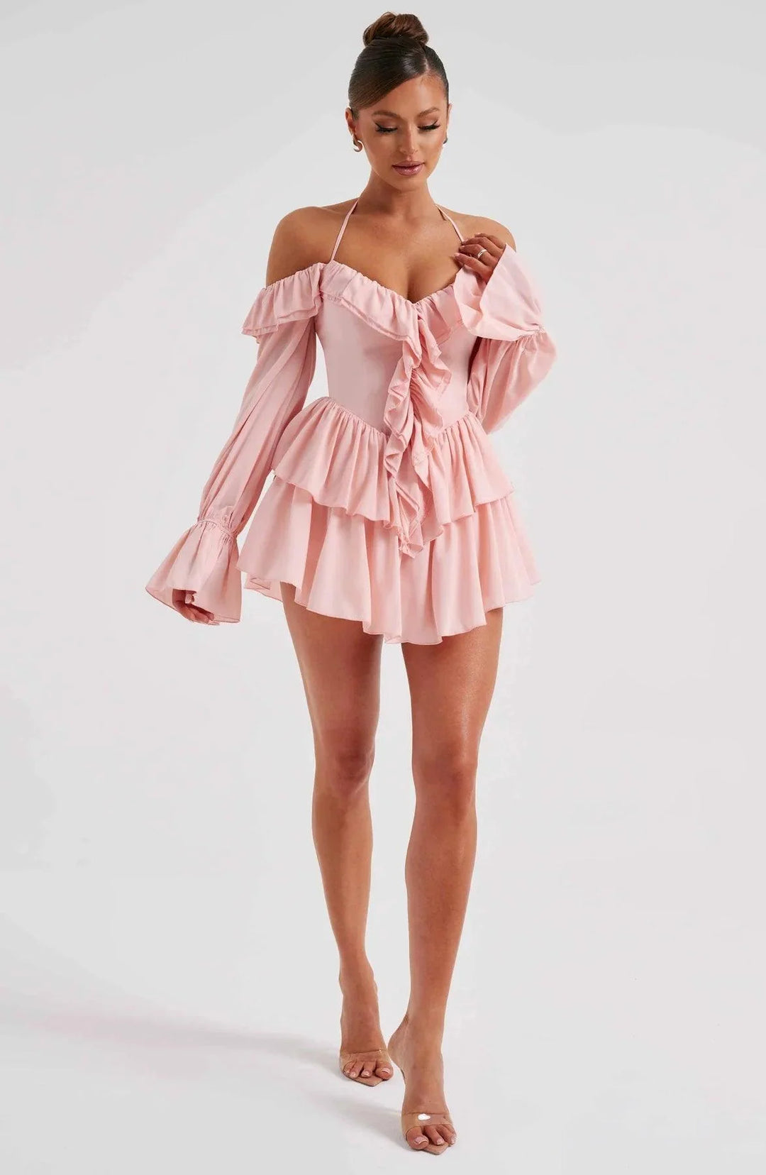 CALORA_ Stijlvolle en Comfortabele Mini Jurk met Ruches