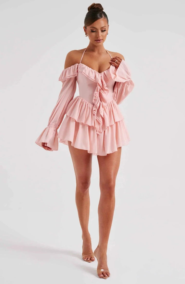 CALORA_ Stijlvolle en Comfortabele Mini Jurk met Ruches