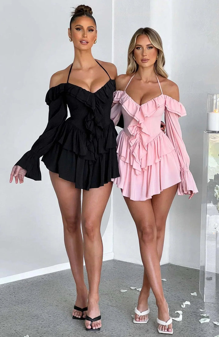 CALORA_ Stijlvolle en Comfortabele Mini Jurk met Ruches