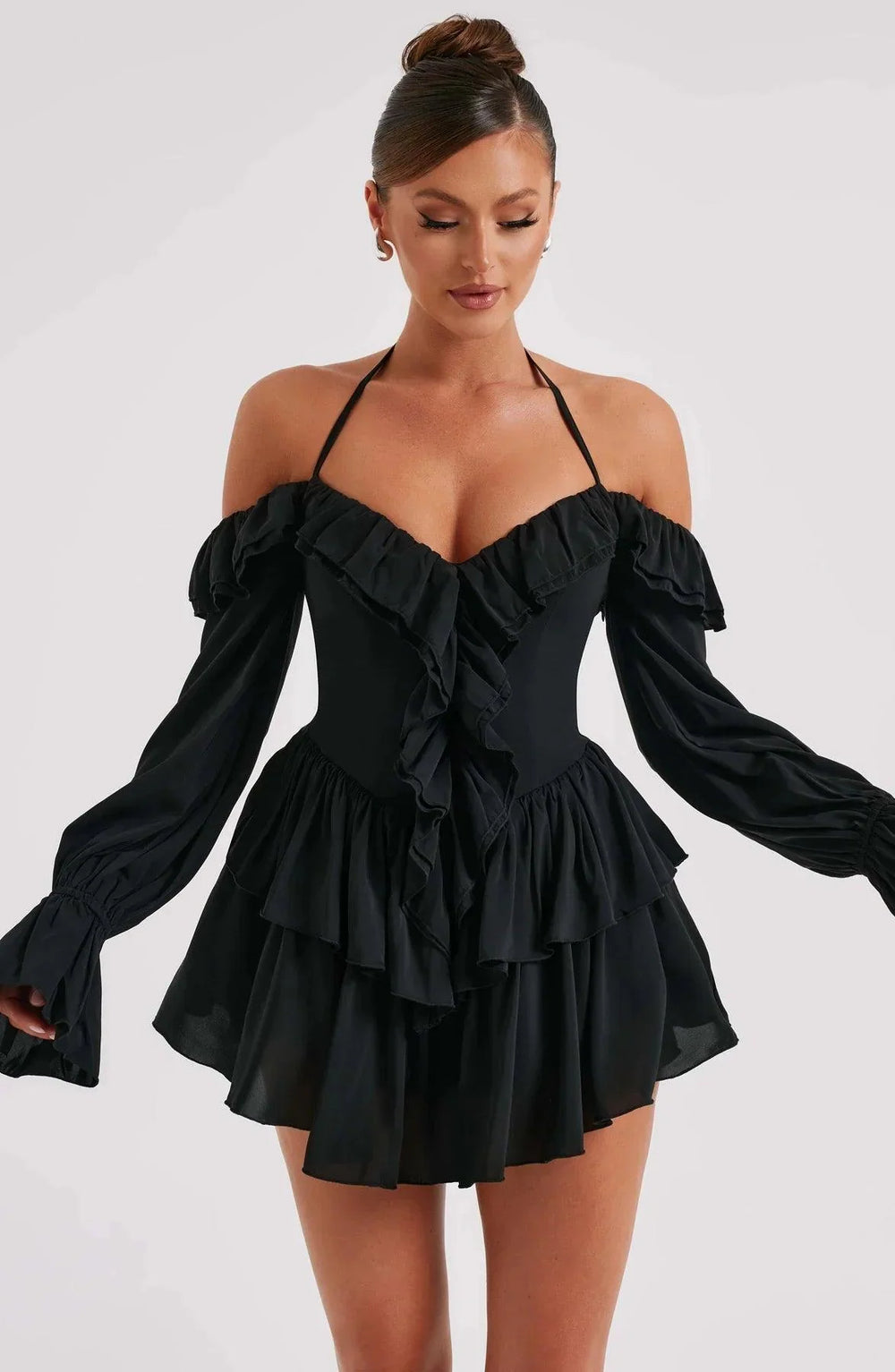 CALORA_ Stijlvolle en Comfortabele Mini Jurk met Ruches
