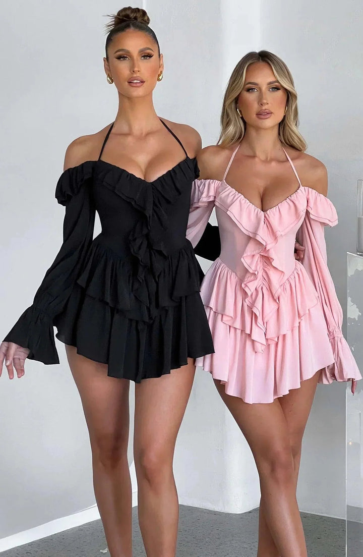 CALORA_ Stijlvolle en Comfortabele Mini Jurk met Ruches