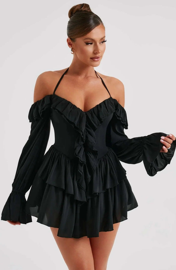 CALORA_ Stijlvolle en Comfortabele Mini Jurk met Ruches