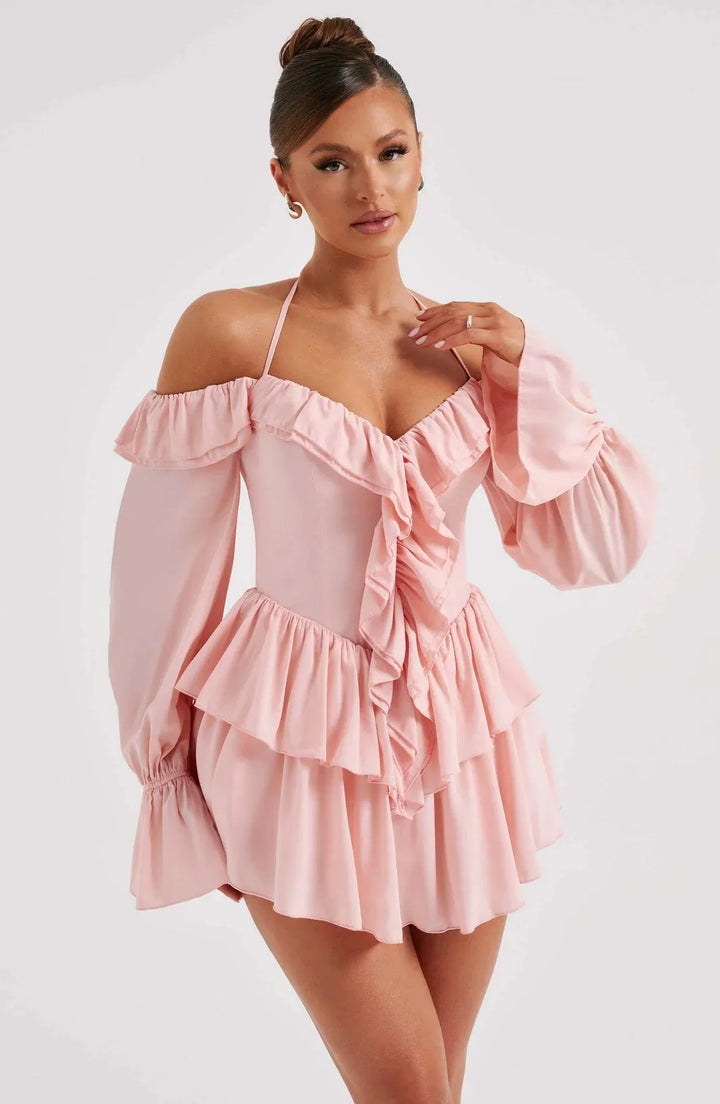 CALORA_ Stijlvolle en Comfortabele Mini Jurk met Ruches