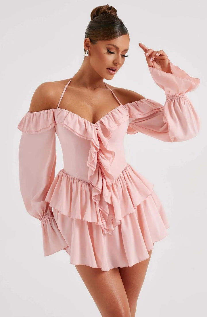CALORA_ Stijlvolle en Comfortabele Mini Jurk met Ruches
