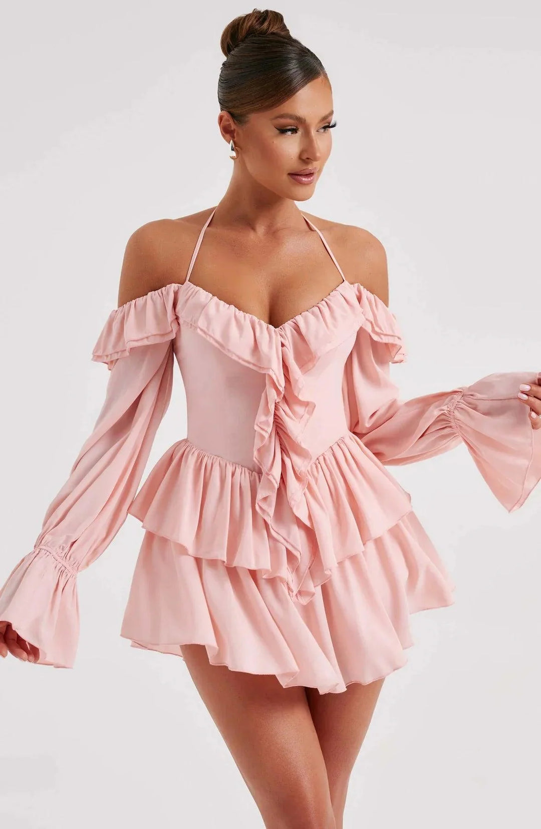 CALORA_ Stijlvolle en Comfortabele Mini Jurk met Ruches