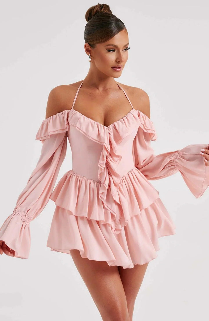 CALORA_ Stijlvolle en Comfortabele Mini Jurk met Ruches