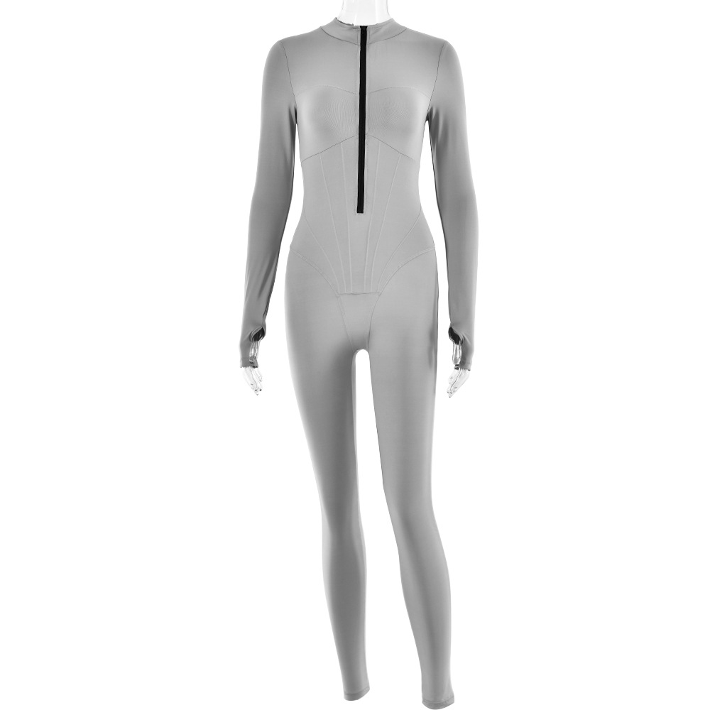 CALORA_ Strakke sport jumpsuit met ritssluiting