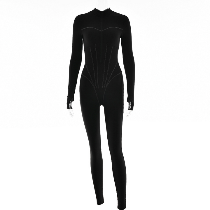 CALORA_ Strakke sport jumpsuit met ritssluiting