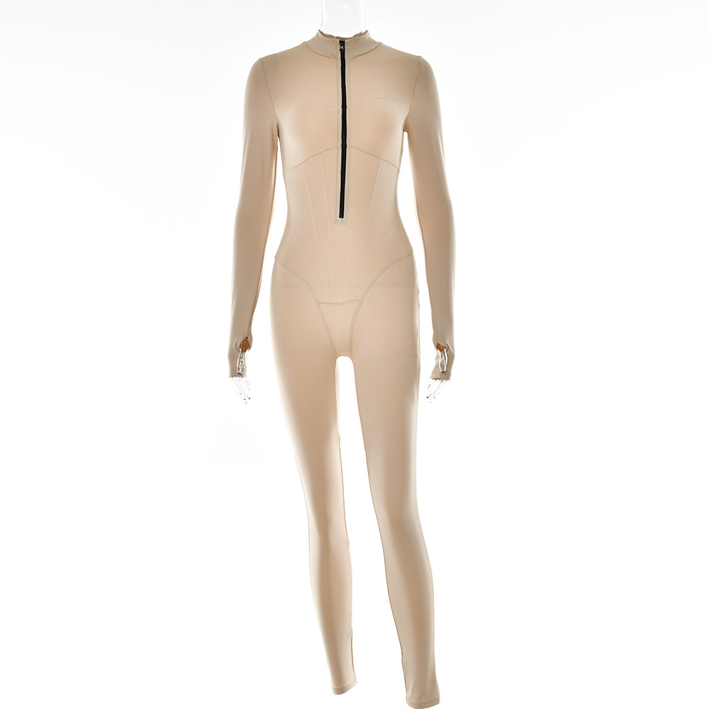 CALORA_ Strakke sport jumpsuit met ritssluiting