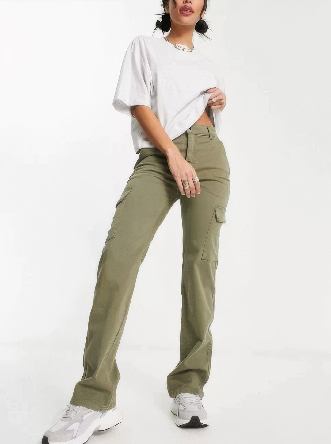 CALORA_ Trendy Cargo Jeans met Verstelbare Pasvorm en Functionele Zakken