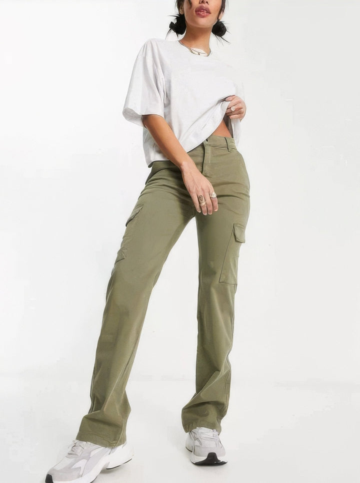 CALORA_ Trendy Cargo Jeans met Verstelbare Pasvorm en Functionele Zakken