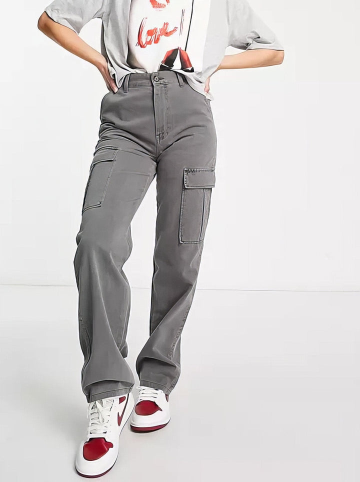 CALORA_ Trendy Cargo Jeans met Verstelbare Pasvorm en Functionele Zakken