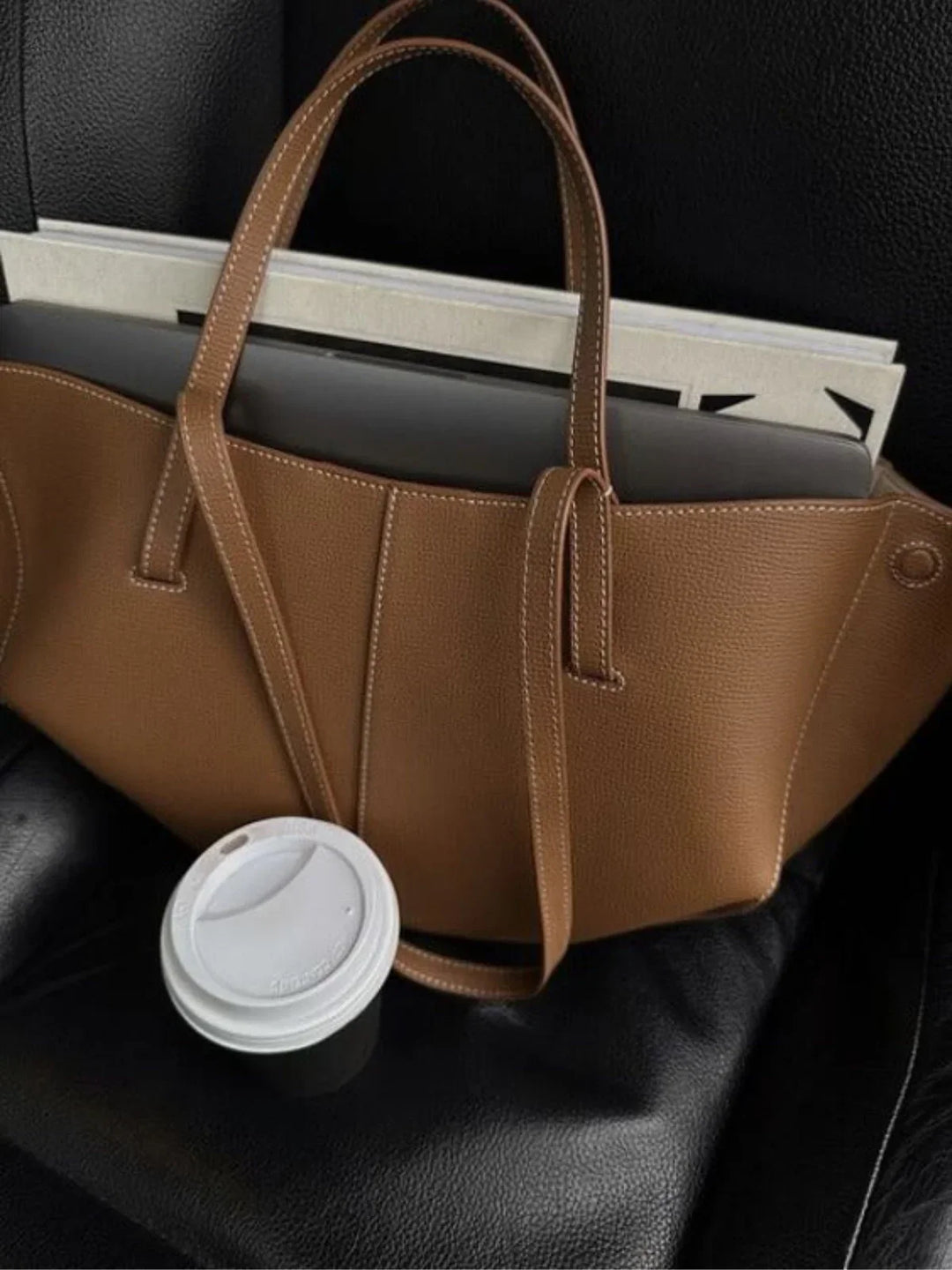 CALORA_ Trendy Faux Lederen Schoudertote Met Dubbele Handvatten
