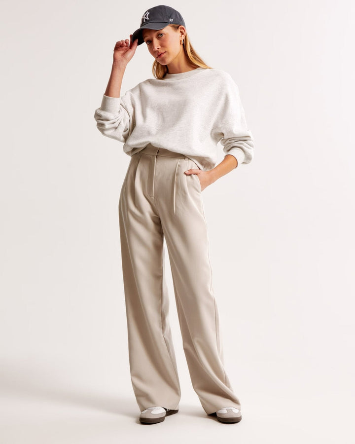 CALORA_ Trendy Getailleerde Vrouwenbroek met Wijde Pijpen