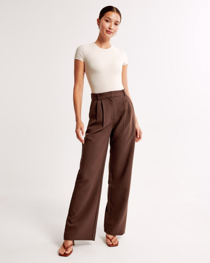 CALORA_ Trendy Getailleerde Vrouwenbroek met Wijde Pijpen