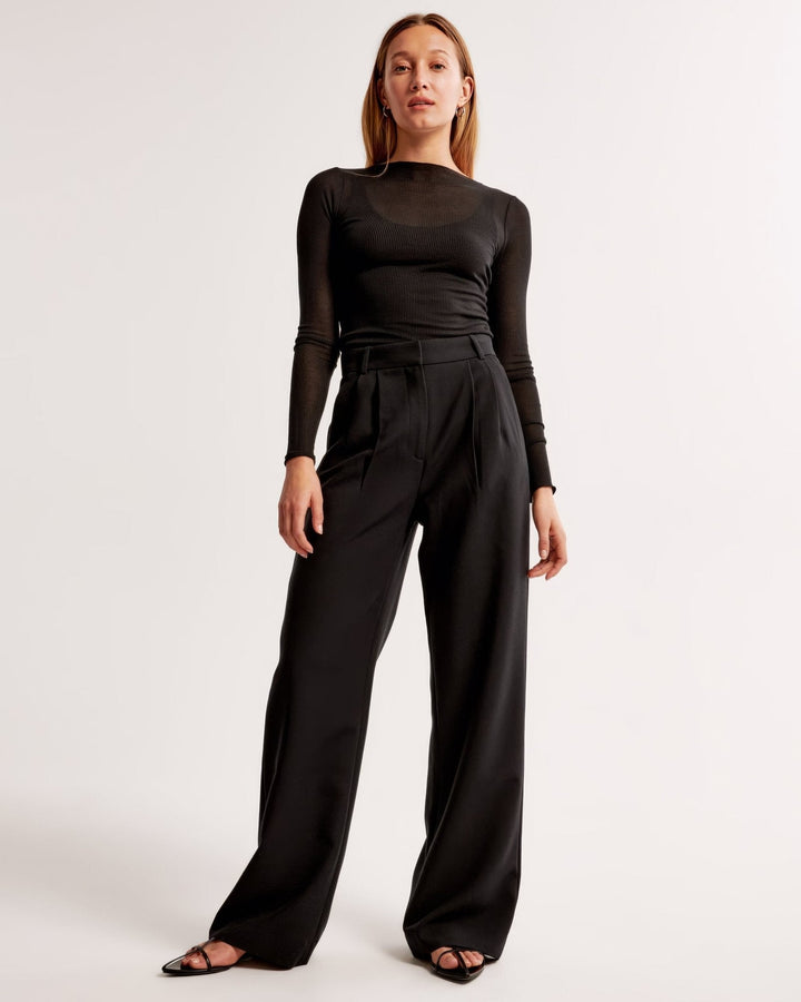 CALORA_ Trendy Getailleerde Vrouwenbroek met Wijde Pijpen