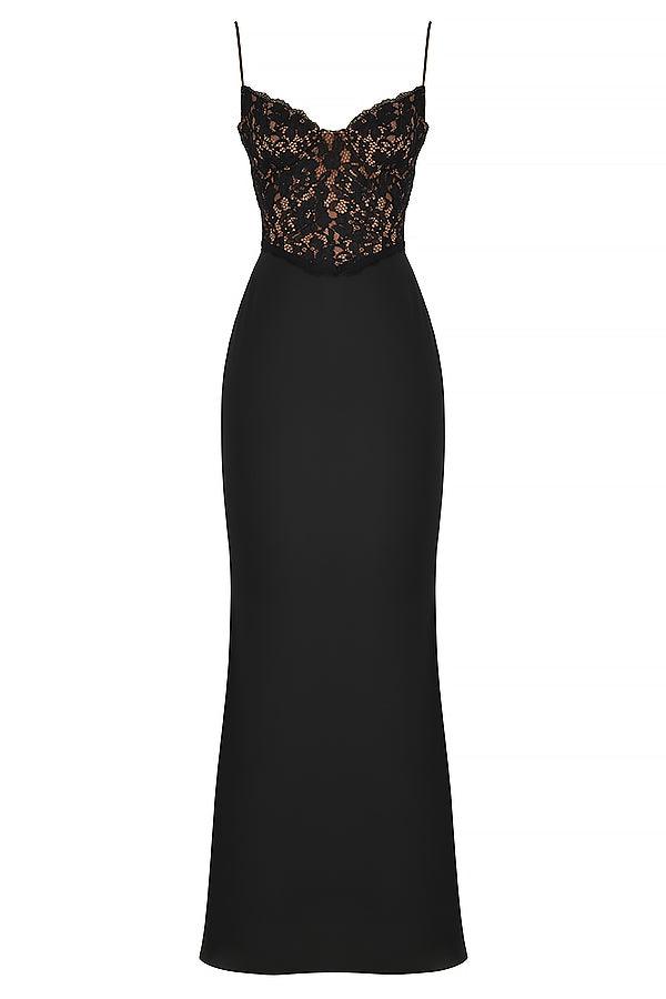 CALORA_ Triana | Zwarte korset maxi jurk