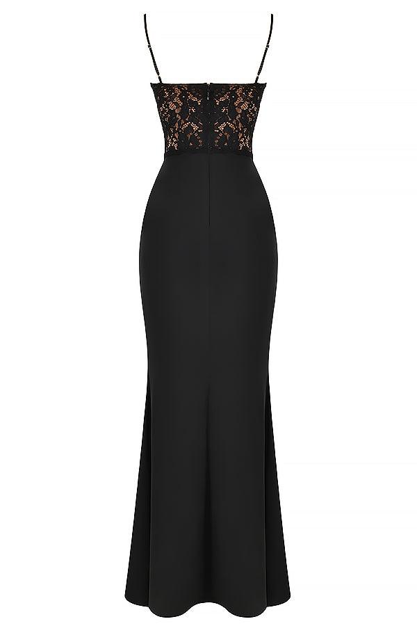 CALORA_ Triana | Zwarte korset maxi jurk