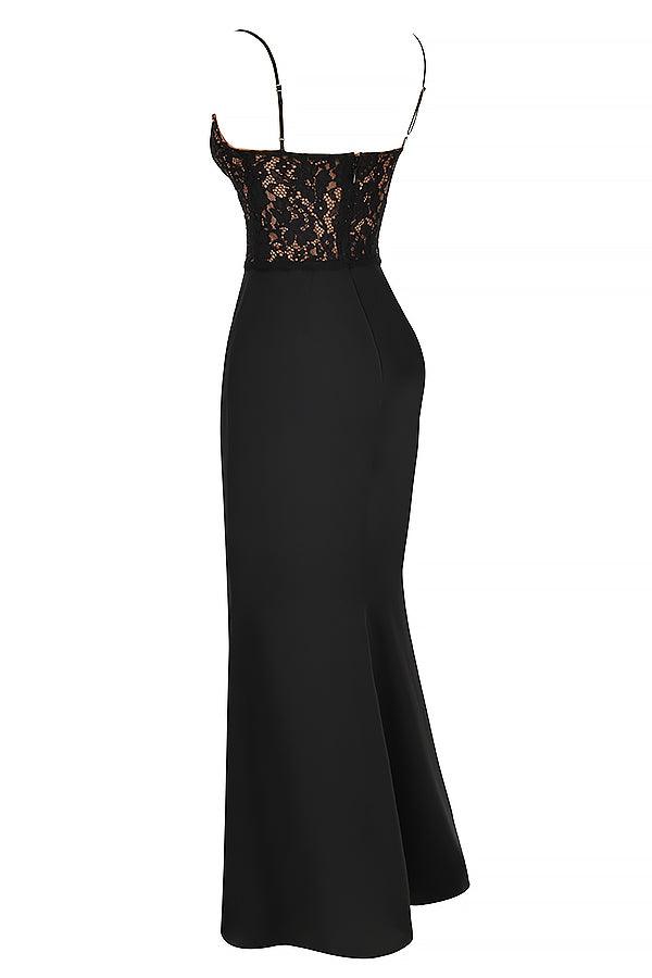CALORA_ Triana | Zwarte korset maxi jurk