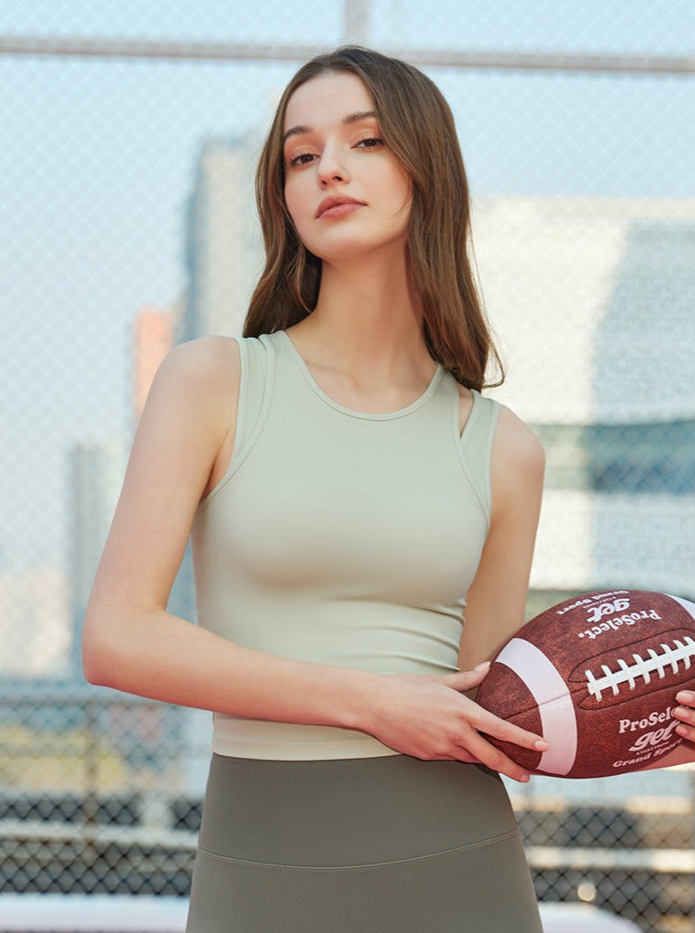 CALORA_ Twee-delige Casual Sport Crop Top zonder Mouwen van Nylon en Spandex