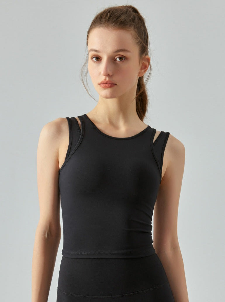 CALORA_ Twee-delige Casual Sport Crop Top zonder Mouwen van Nylon en Spandex