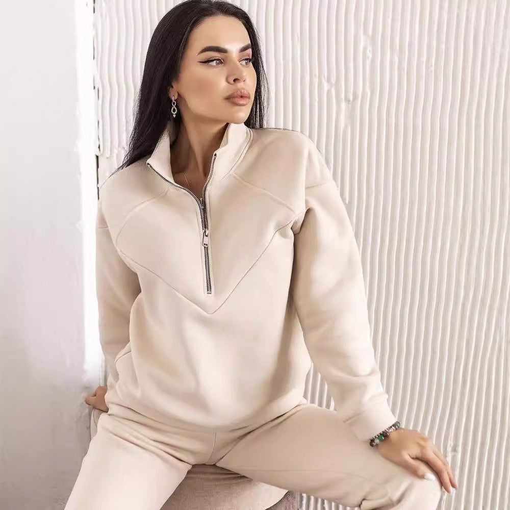 CALORA_ Tweedelig Casual Sweatshirt met Capuchon en Lange Mouwen van Fleece