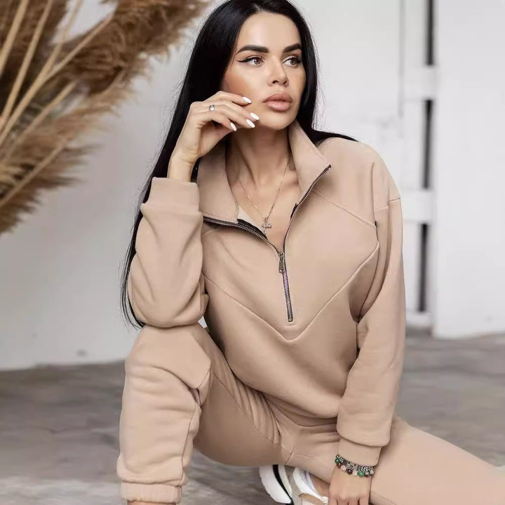 CALORA_ Tweedelig Casual Sweatshirt met Capuchon en Lange Mouwen van Fleece