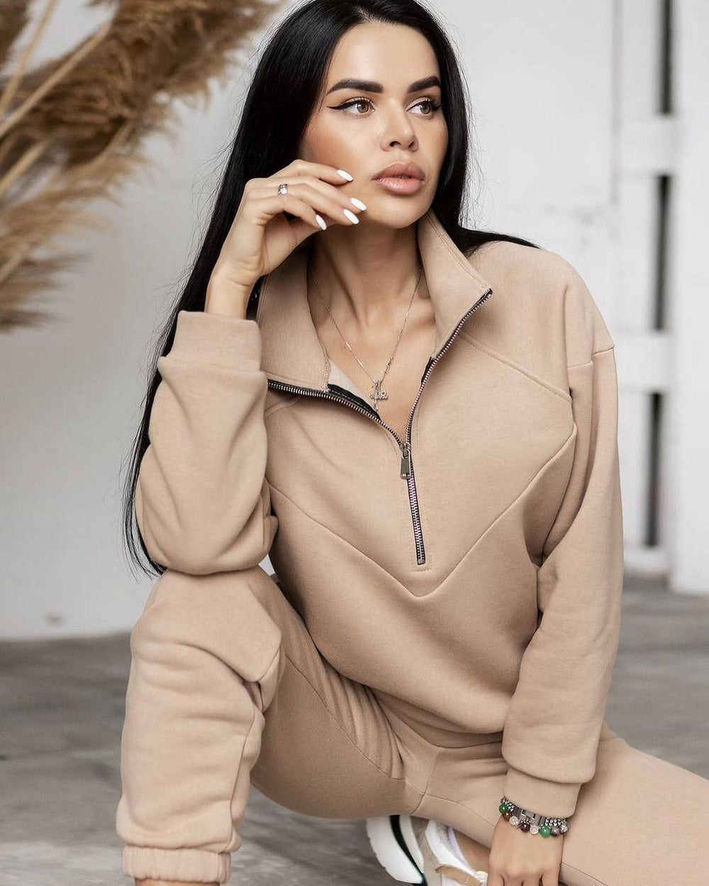 CALORA_ Tweedelig Casual Sweatshirt met Capuchon en Lange Mouwen van Fleece