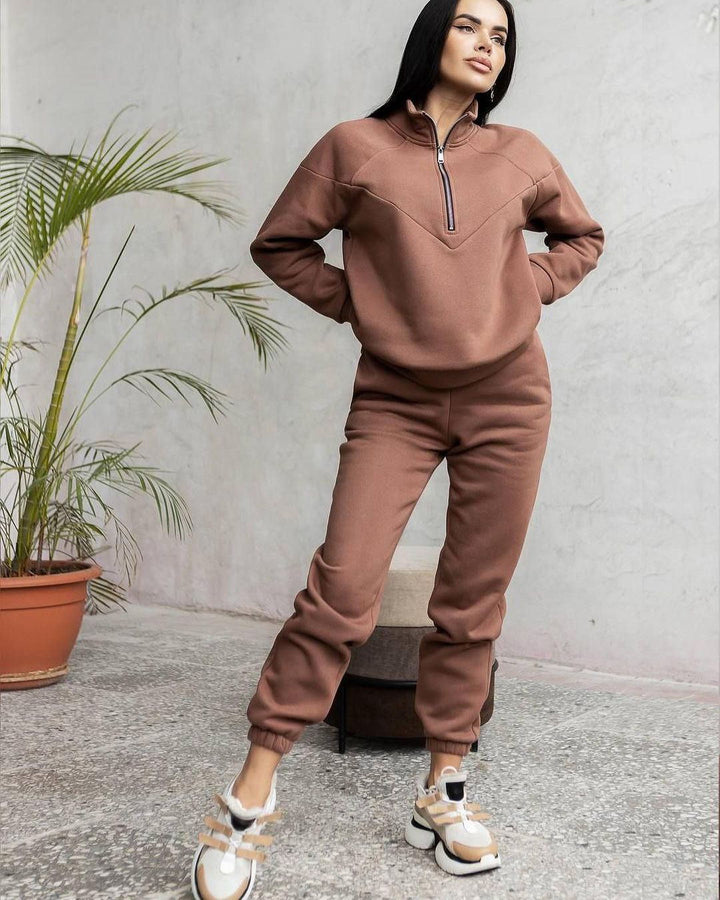 CALORA_ Tweedelig Casual Sweatshirt met Capuchon en Lange Mouwen van Fleece