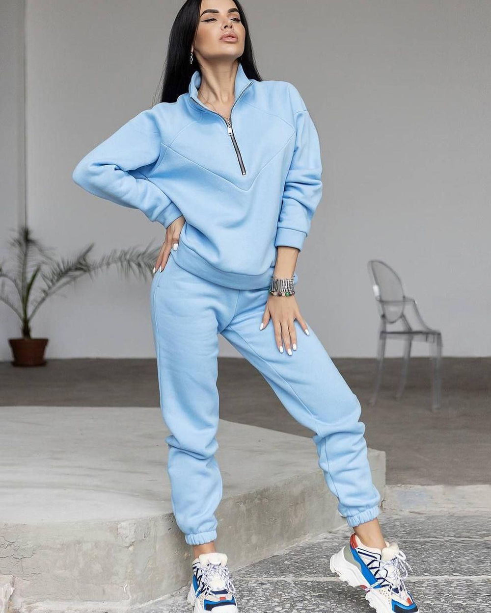 CALORA_ Tweedelige Casual Set met Lange Mouwen en Fleece