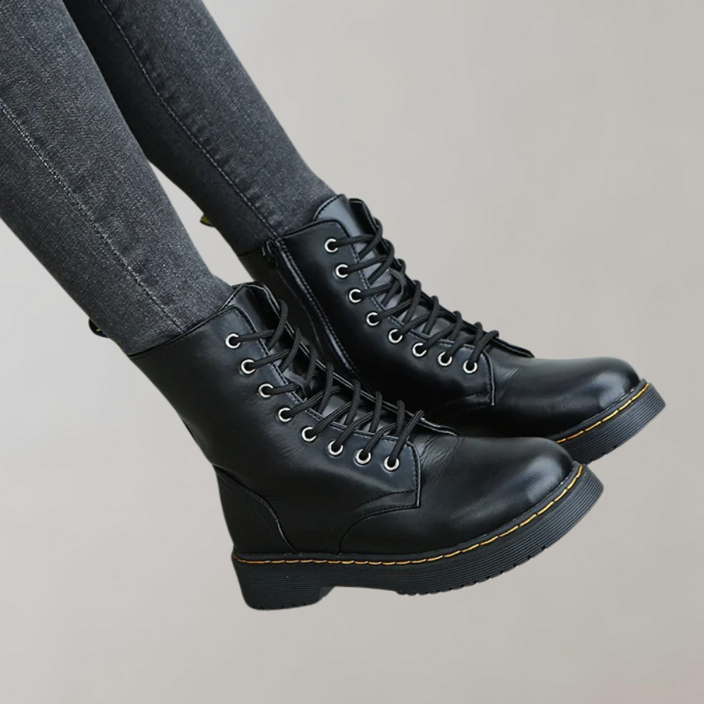 CALORA_ Vacadia | Smooth Leren Veterlaarzen